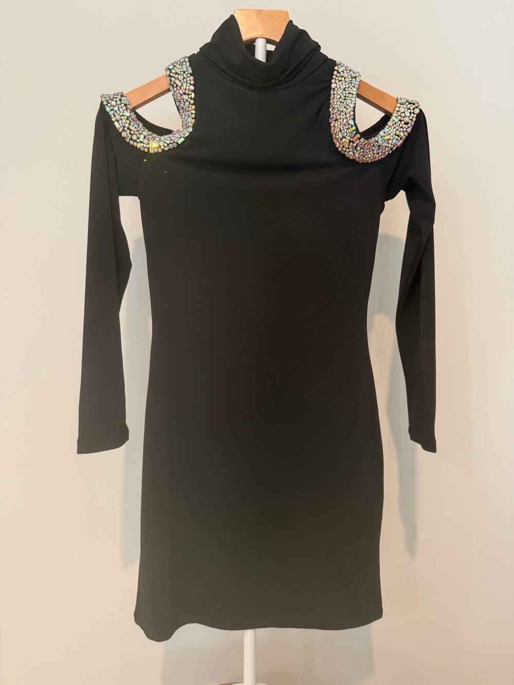 Alice + Olivia Black Crystal Embellished Cutout Mini Dress Size 2 NWT $595